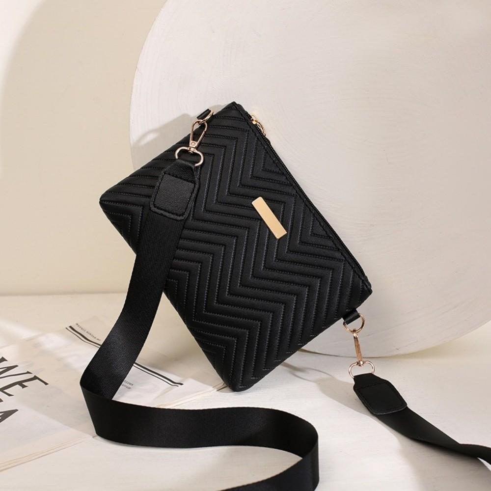 Minimalist Quilted Chain Crossbody Bag PU Solid Color Lg Wallet Lightweight Wave Patterned Small Shoulder Purse For Women