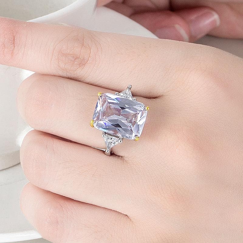 Tvåfärgad rektangulär diamantring, hög kol, 10 g stora rosa och gula diamanter