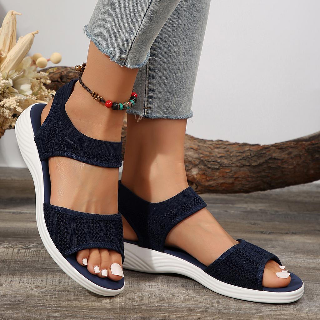 Women's Fashion Trend Anti-slip Wear Comfortable Matching Color Sole Pure Black Shoelace Flat Sandals