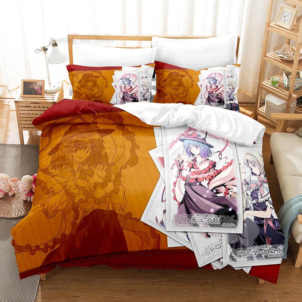 Touhou Project Bedding Set Single Twin Full Queen King Size Bed Set Aldult Kid Bedroom Duvetcover Sets 3D Print Cartoon Kawaii