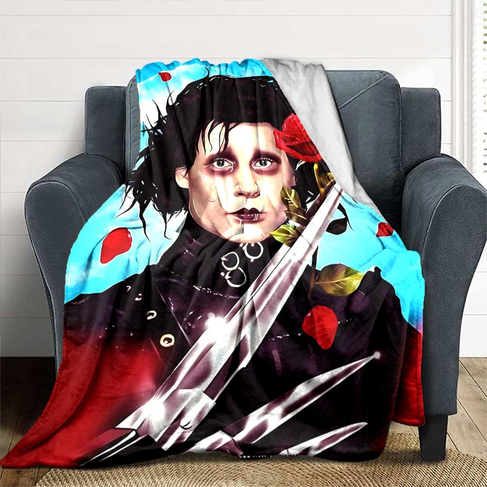 Edward Scissorhands Rose Art Flannel Blanket Super Soft Warm Cozy Blanket for Sofa Bed Office Travel All‑Season Home Decor Gift
