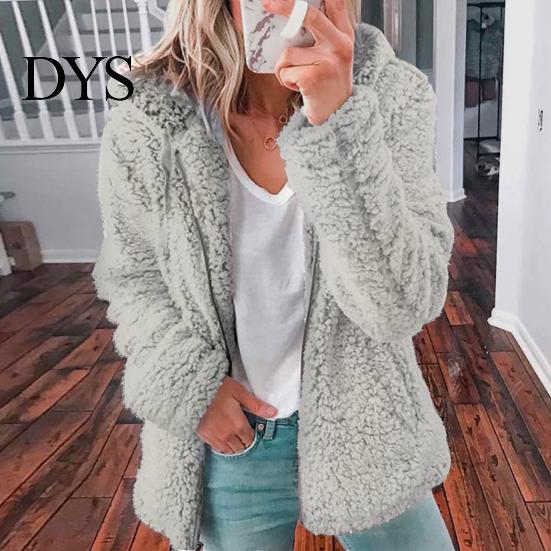 Women Cozy Zip-up Coat Winter Sherpa Fleece Short Jacket Hooded Zipper Cardigan Lightweight Zippered Warm Casual Solid Plush Windproof for Fall