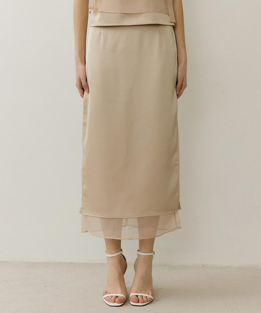 Riorg Petal Layered Long Skirt Champagne Gold