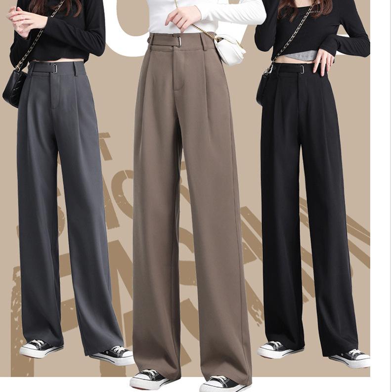 Women's Spring 2025 Straight Leg High Waist Casual Wide Leg Pants