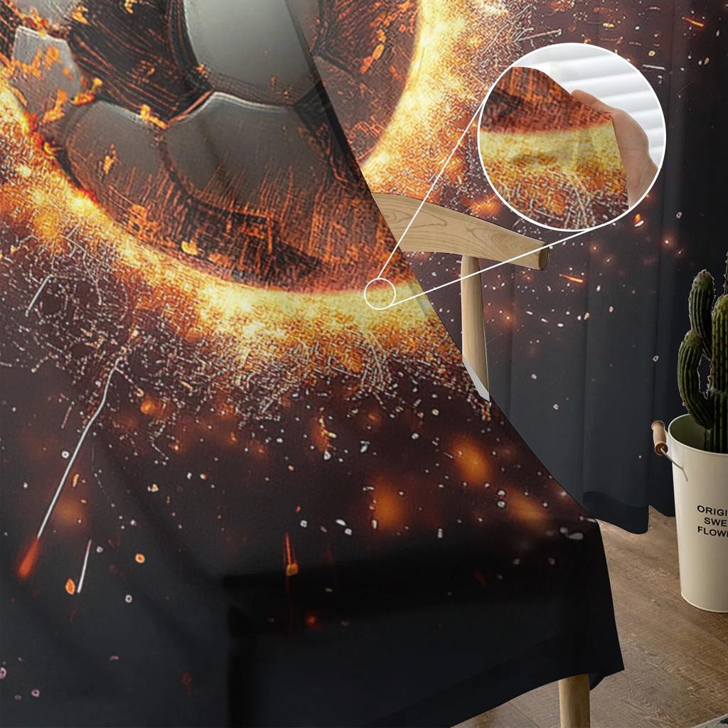 Fußball-Flammen-Farbverlaufs-Tüllvorhänge für Wohnzimmer, transparenter Vorhang für Schlafzimmer, Jalousien, Voile-Vorhänge