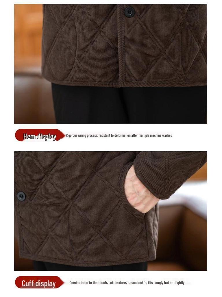 Men's Winter Cotton-Padded Jacket for Seniors - Thick Velvet Lining, Warm Outerwear for Dad or Grandpa