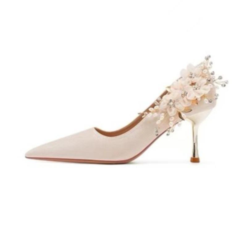 Fashion Crystal Flower Women High Heels Shoes Luxury Elegant Pointed Toe Pumps Wedding Party 2025 New Shoes Autumn Shallow Zapatillas