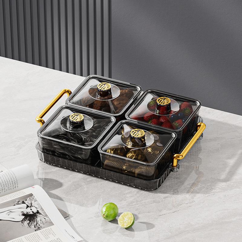 2/4/6 Grid Acrylic Snack Platter With Lid Fruit Plate Partition Platter Living Room New Year Dried Fruit Tray Candy Storage Box