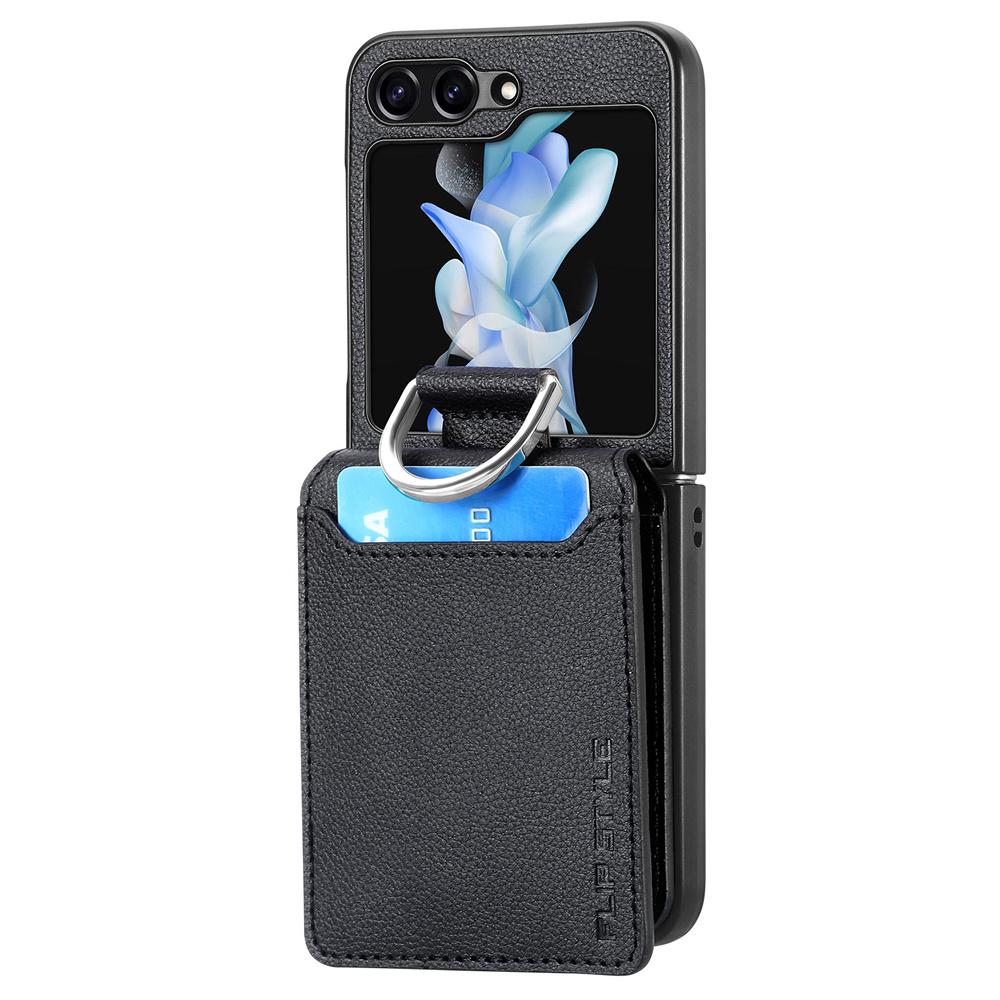 Custodia Portafoglio in Pelle con Motivo Litchi per Samsung Z Flip 5 4 3 2 7 Porta Carte Copertura per Galaxy Z Flip 4 6 Anello per Dita Custodia Morbida