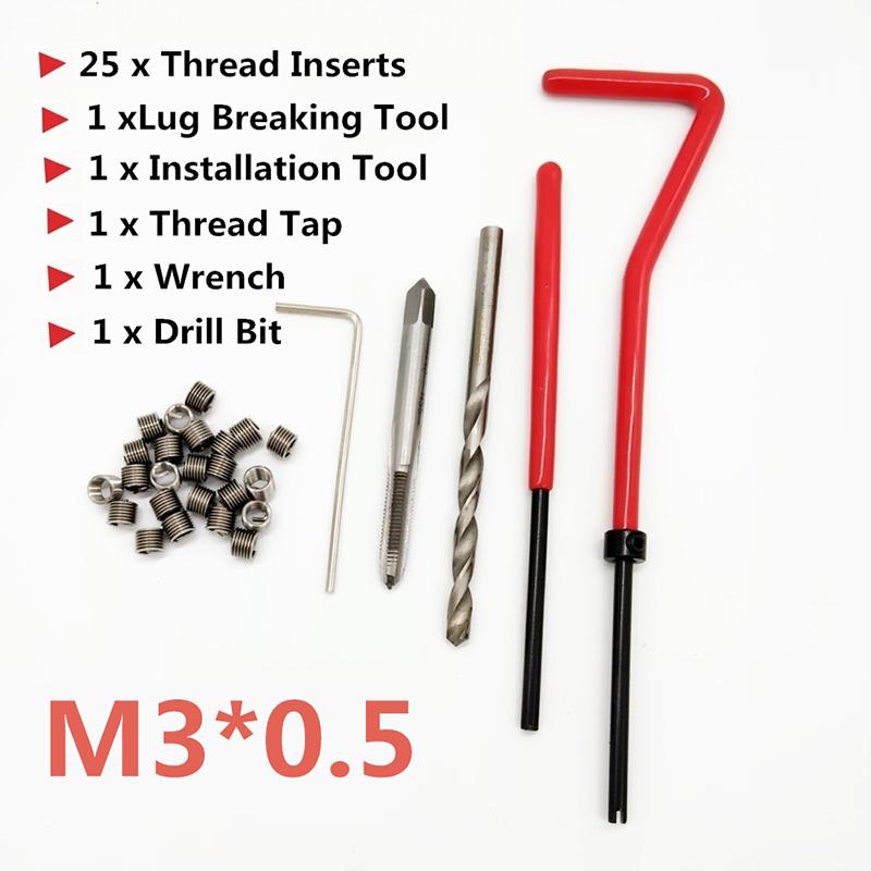 Buy 25PCS Coil Drill Tool Metric Thread Repair Insert Sets M3*0.5 Auto ...