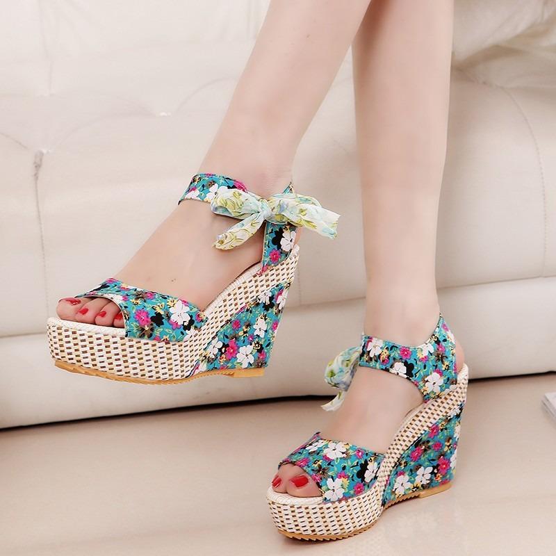 Summer new fish mouth wedge heel sandals women wish color straps waterproof table high heel sandals