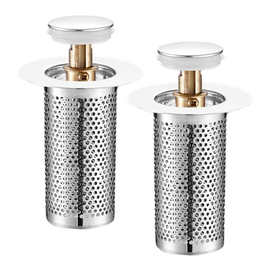 2 Stück Badezimmerwaschbecken-Abflussstopfen, 2-in-1 Pop-up Haarfänger mit Filter, Rostfreier Anti-Verstopfungs-Abflussabdeckung aus Edelstahl, Rostfreier Filterersatz