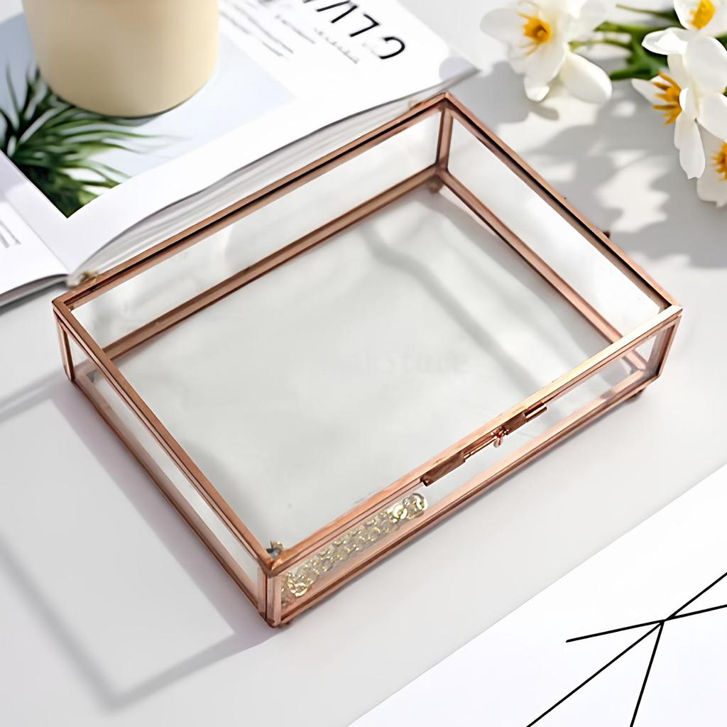 Elegant European Glass Jewelry and Cosmetics Organizer with Flip Lid