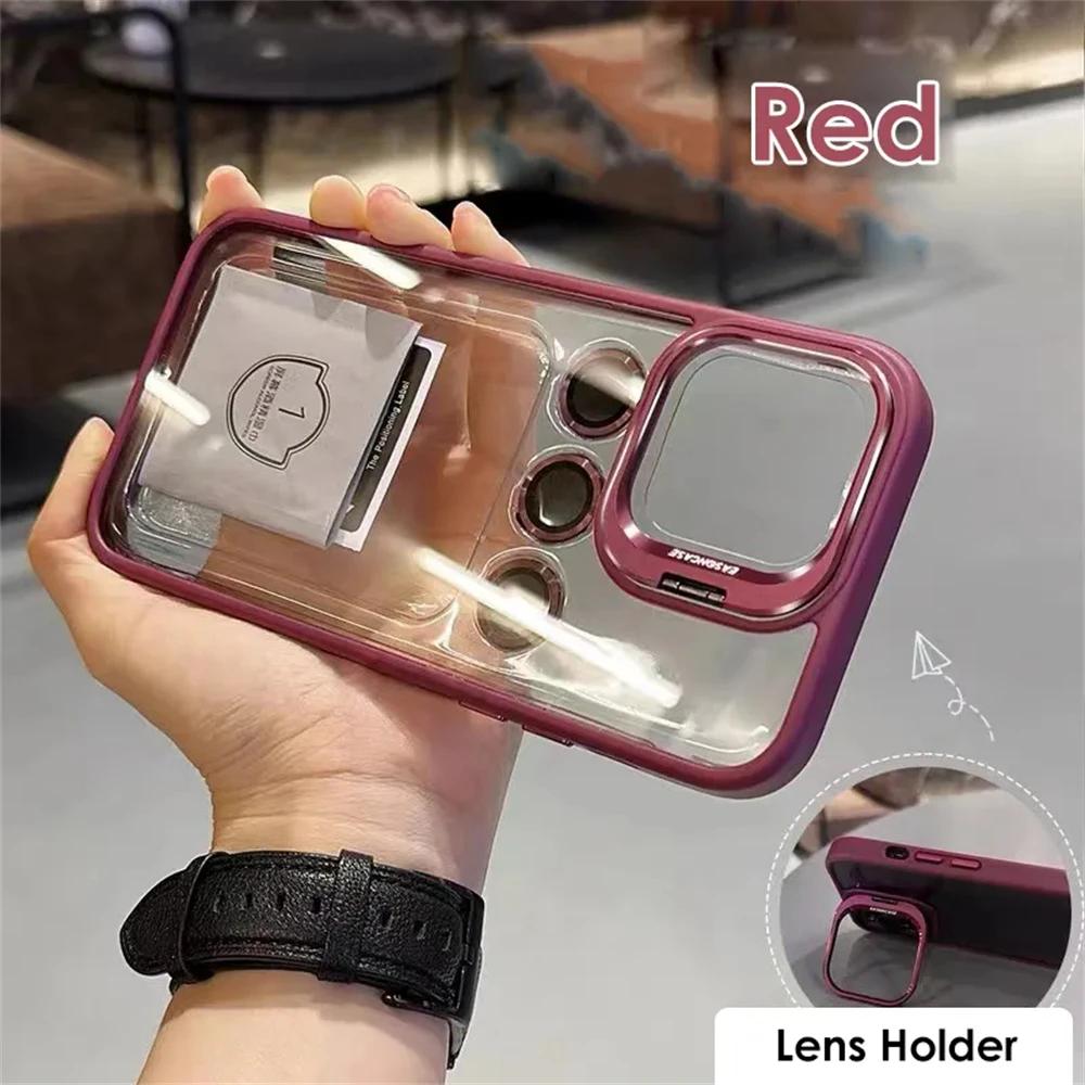Transparent Shockproof Lens Protector Stand Case for iPhone 11-15, Camera Glass Protection, Metal Ring