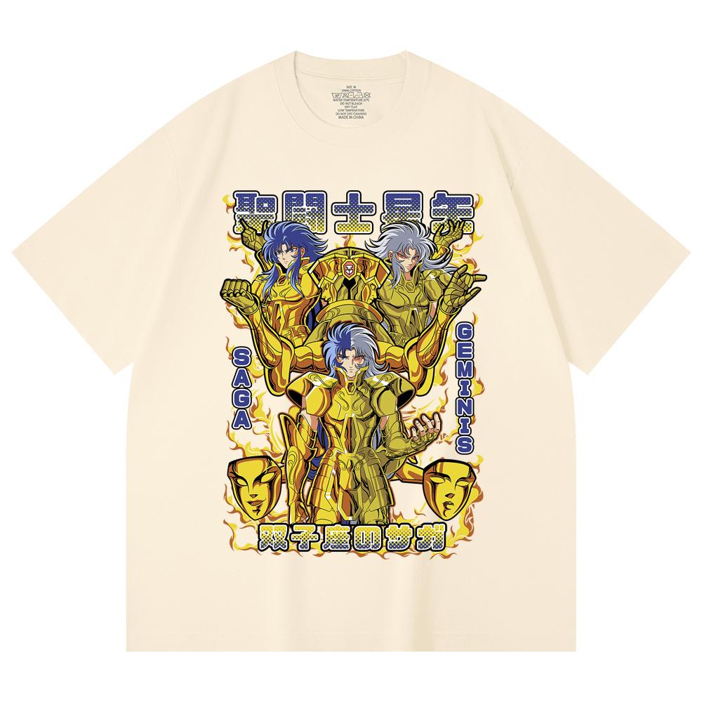 

230 Gsm 100% Cotton Saint Seiya V21 Gemini Print Unisex Heavy Cotton T Shirt XS абрикосовый