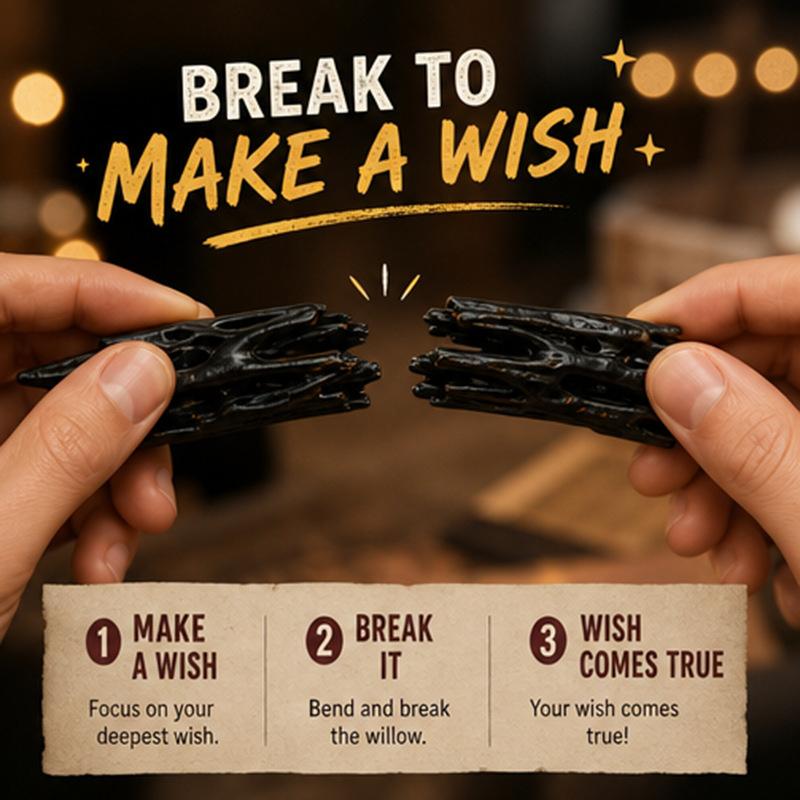 3D Printed Black Willow Stick Ornament Prop One Wish Willow Sticks with Box for Retro Party Favor Lucky Wishing Stick for Gifts
