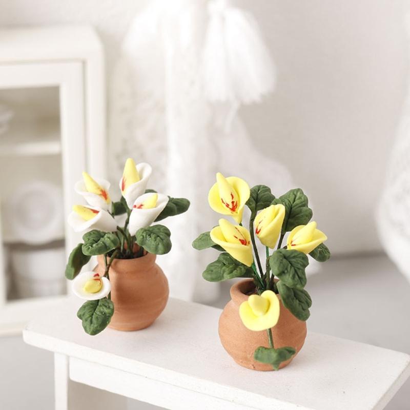 Garten Künstlich Grün Calla Miniatur Pflanzenmodell Puppenhäuser Pflanzzubehör Realistisches Spielset 1:12