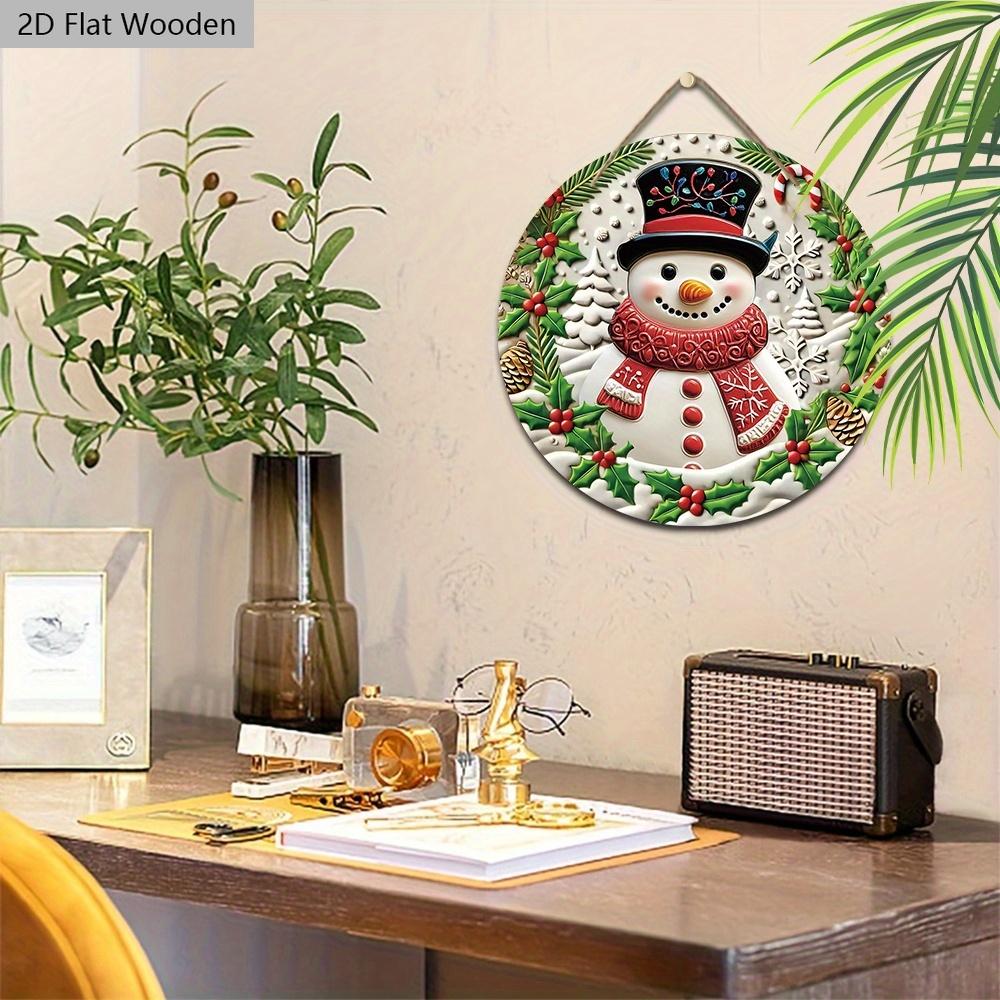 Christmas Wooden Sign with Snowman Pattern - Navidad Round Sign for Front Door, Wall Hanging Decor - Ideal Christmas Decoration