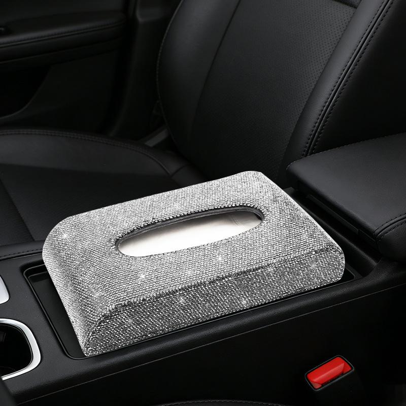 Car Tissue Box Diamond Bling Women's Interior Accessories Auto Napkin Holder Portable Space Saving Tissue Dispenser Interior