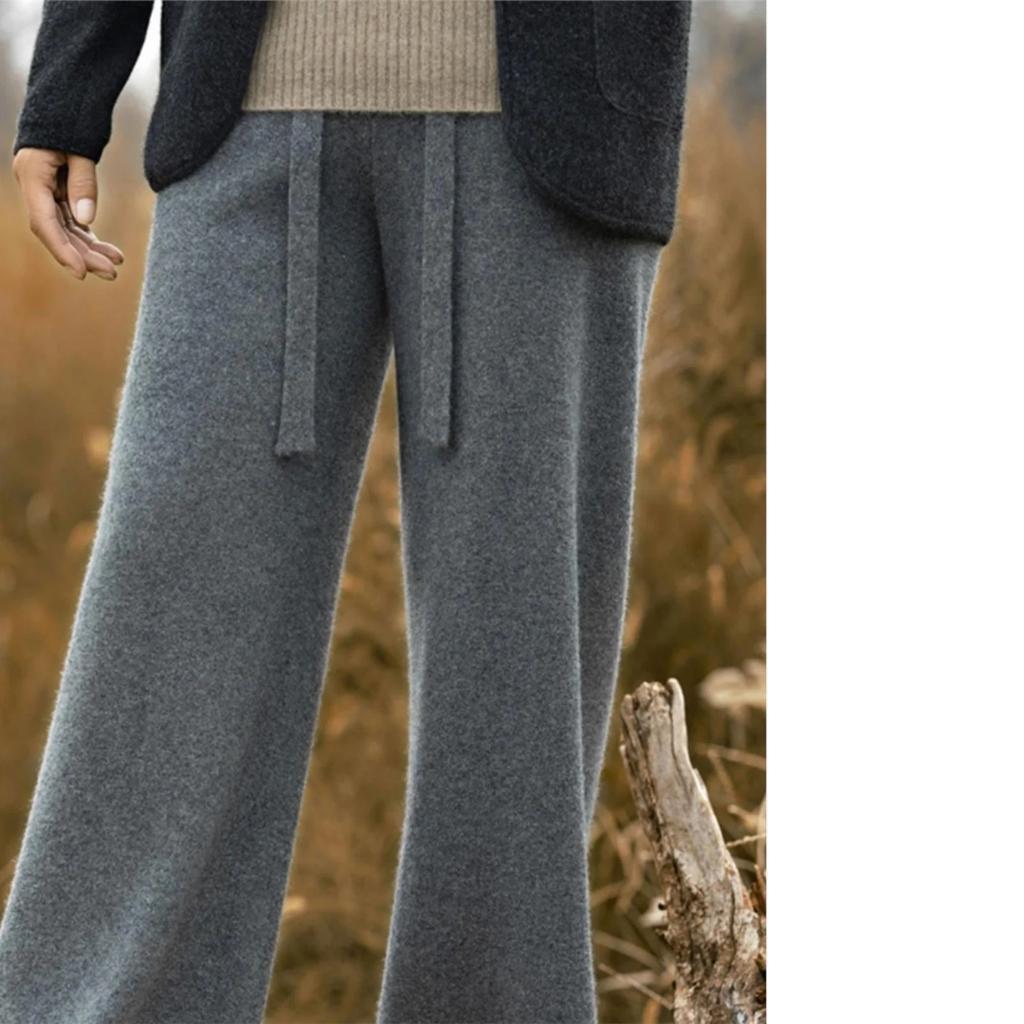 Autumn Winter Thickened Wool Wide Leg Pants Women Drapey Outerwear Knitted Loose Straight Casual Small Size Floor Length Pants