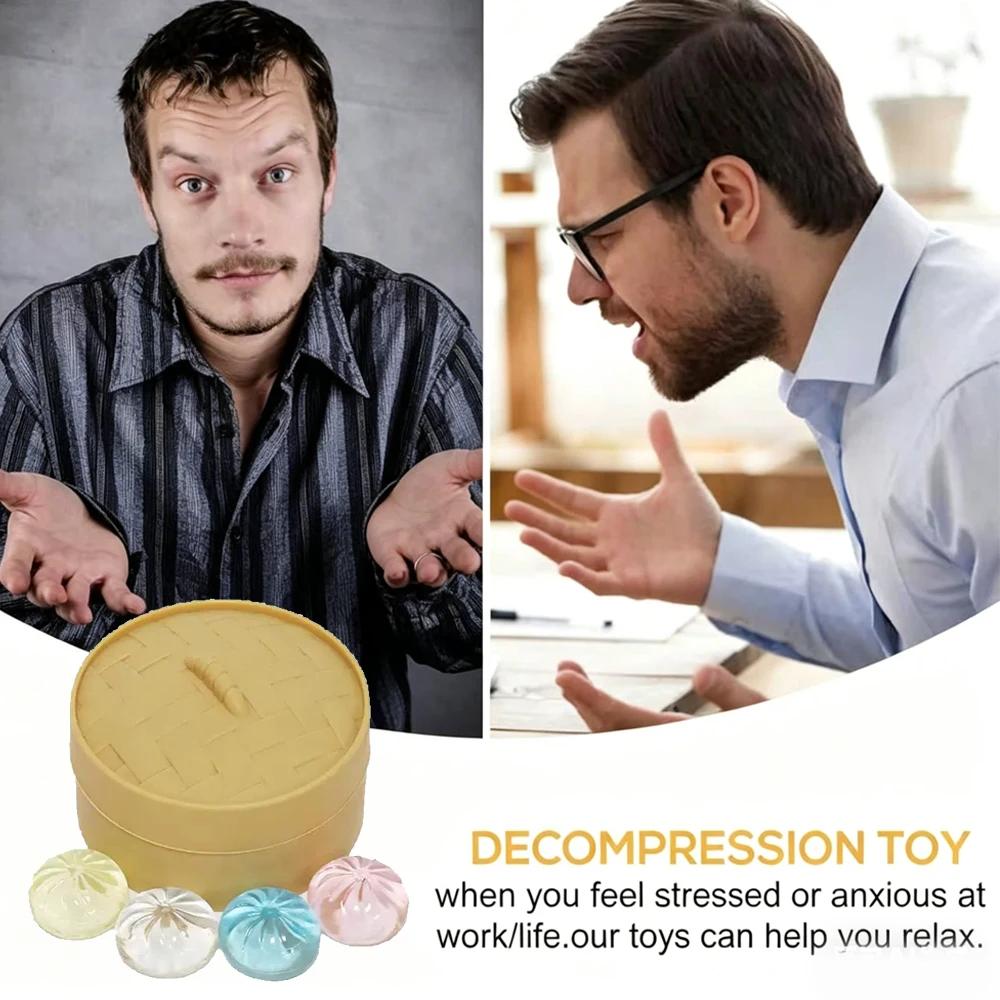 Mini Dumplings with Steamer Bun Squeezable Toys Set Soft Stress Relief Crystal Squishy Fidget Sensory Toy Party Favors Gift