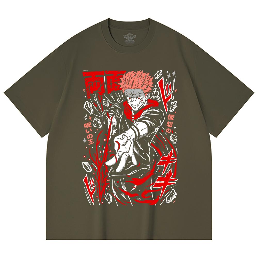 230 Gsm 100% Cotton Jujutsu Kaisen V31 Sukuna Print Unisex Heavy Cotton T Shirt