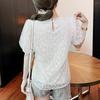 Women White Lace Blouses Summer Hollow Out Black Casual Korean Style Elegant Puff Sleeve Tops Vintage Shirt