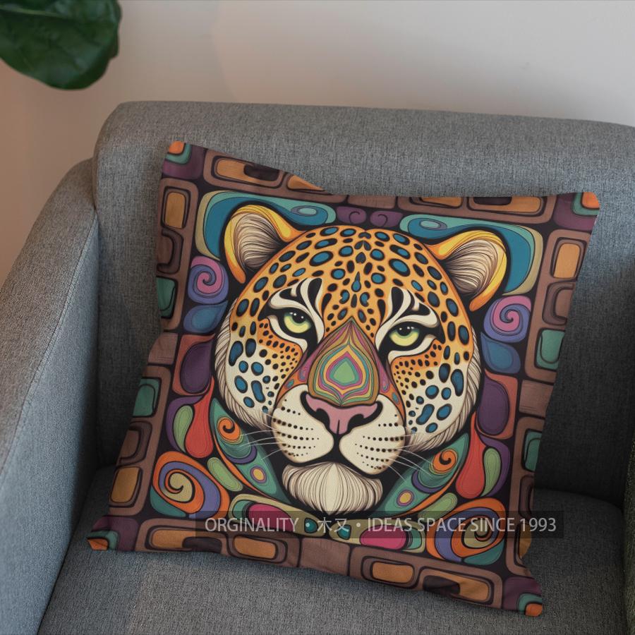 2D Colorful Geometric Leopards Pattern Pillow Cover Pattern Cushion Cover Suitable For Sofa Bedroom Car Pillow Cover