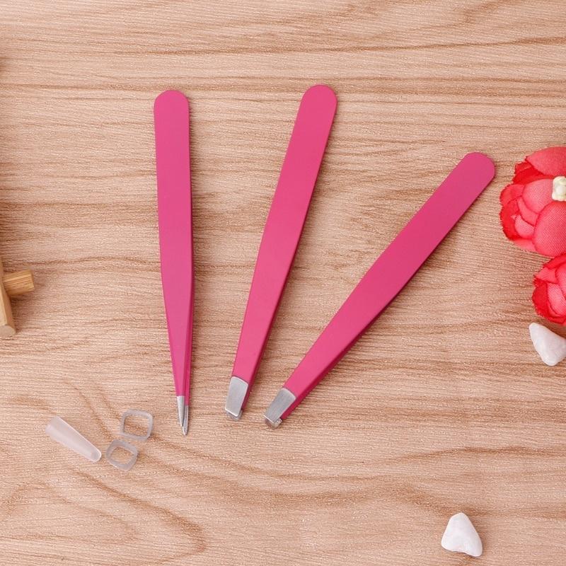 3 Pcs Professional Eyebrow Tweezers Hair Beauty Slanted Stainless Steel Tweezer