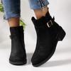 Brown Faux Suede Ankle Boots for Women Fashion Buckle Low Heels Western Boots Woman Side Zipper Thick Heel Short Booties Mujer