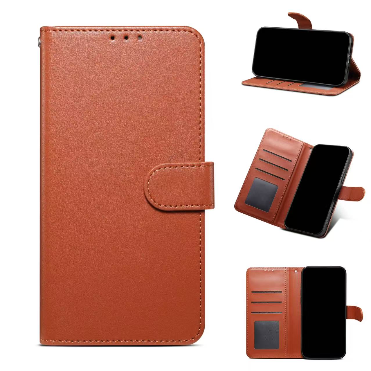 

Деловой Кожаный Кошелек-Книжка Чехол для Телефона для iPhone 17 Pro Max 16 Plus 15 14 13 12 Карман для Сумки Подставка Тонкая Облегающая Крышка iPhone 15 оранжевый