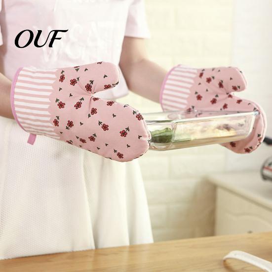 Quilted Cotton Cooking Gloves for Baking Oven Mitts, Heat Resistant Kitchen Women, 100% Anti Scald Pot Holders Microwave Non-Slip Padded & Thermal