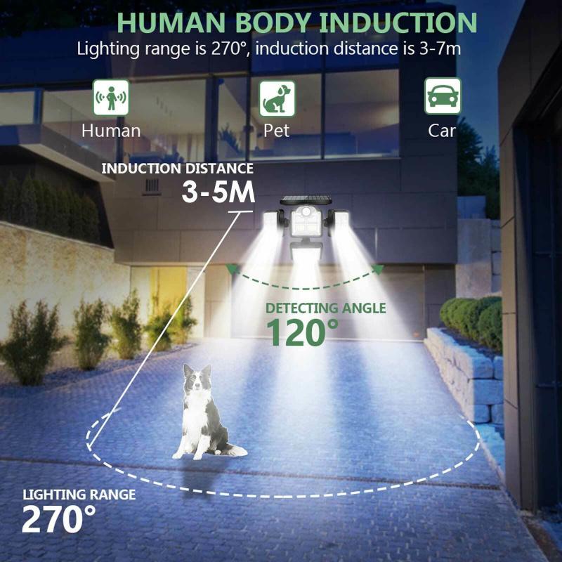 198led Solar Light 4 Head 3 Modes Ip65 Waterproof 270 Wide Angle Motion Sensor Garden Security Wall