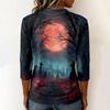 Womens Halloween Graphic V Neck T Shirt Casual 3/4 Sleeve Top Autumn Seasonal Print Loose Fit Pullover