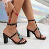 Fashion Bohemia Plastic Decoration Ankle Strap Sandals Women 2025 Summer Square Toe Super High Heel Sandals Fashion Party Dress Shoes