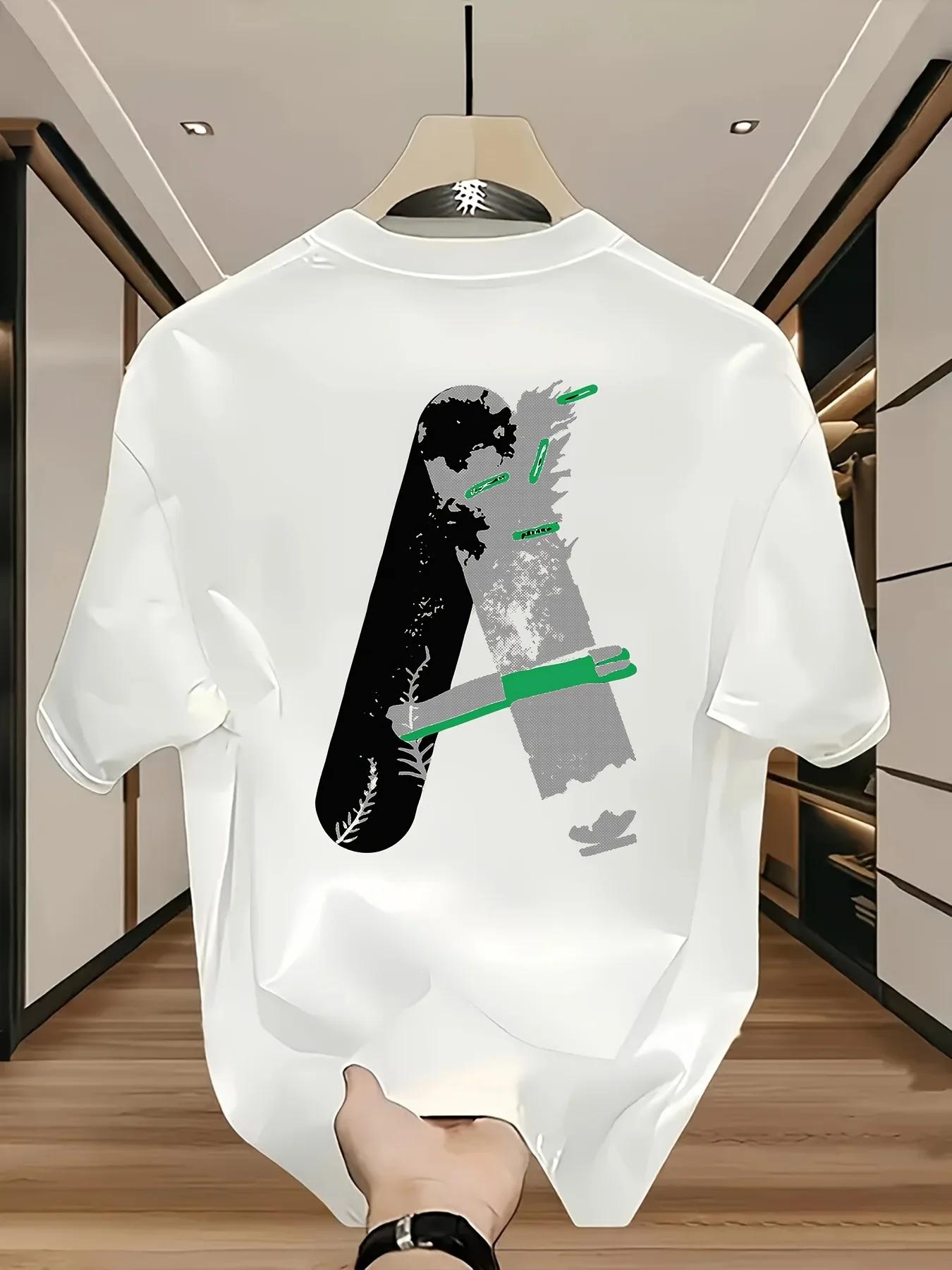 Summer 100% Cotton Men s T-shirt Abstract Graffiti Letter Print Breathable Casual White Streetwear for Daily S разноцветный