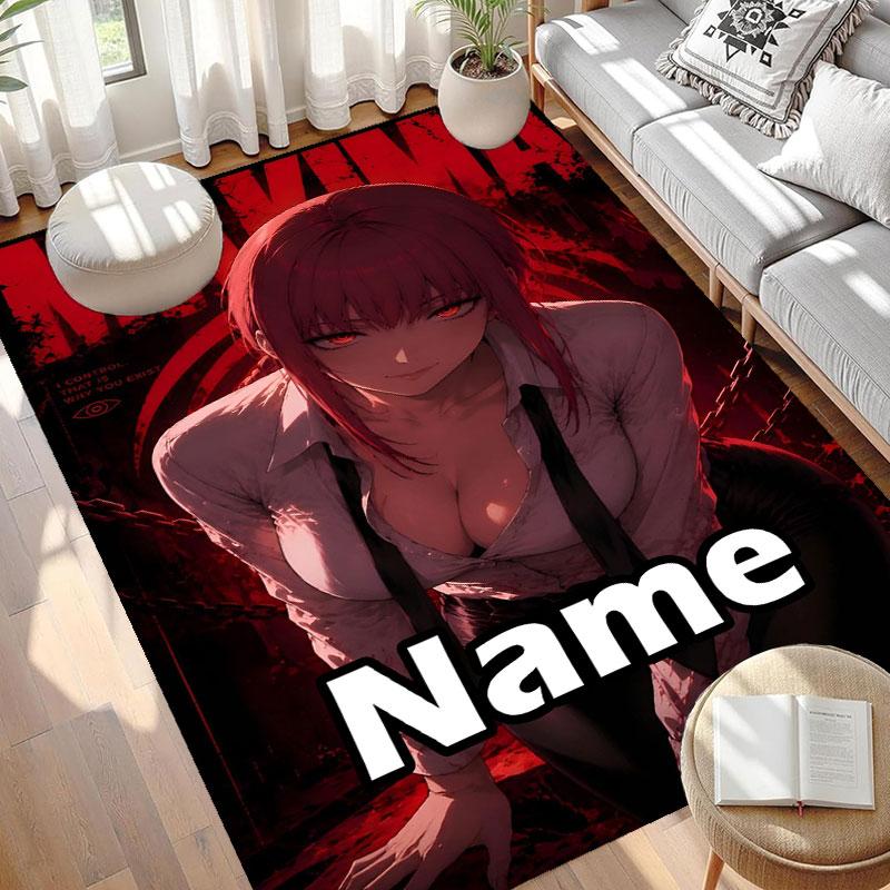 Custom Name Personalized Makima Chainsaw Man Print Carpet, Versatile Home Decor Rug, for Playroom, Apartment, Balcony, Entryway, Hallway Gift
