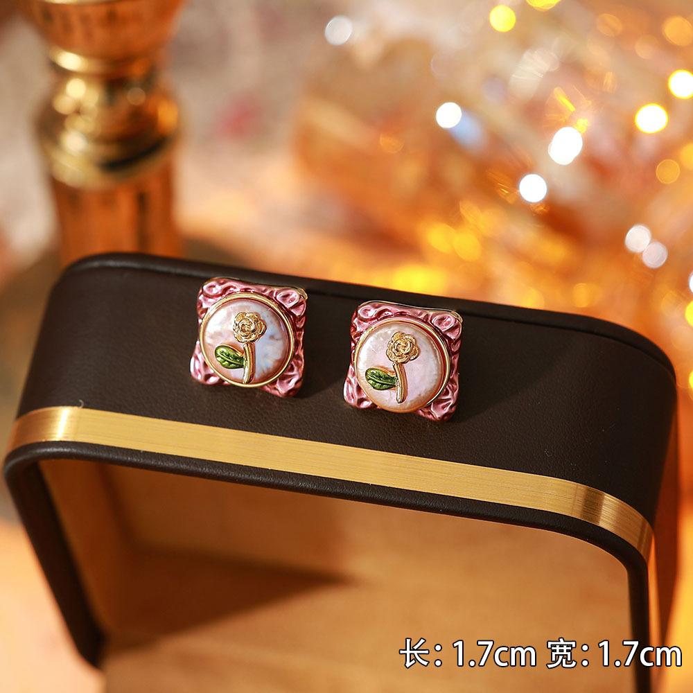 Ainibenni Original Design Enamel Painted Earrings for Women, Monet Garden Oil Painting Style Stud Earrings