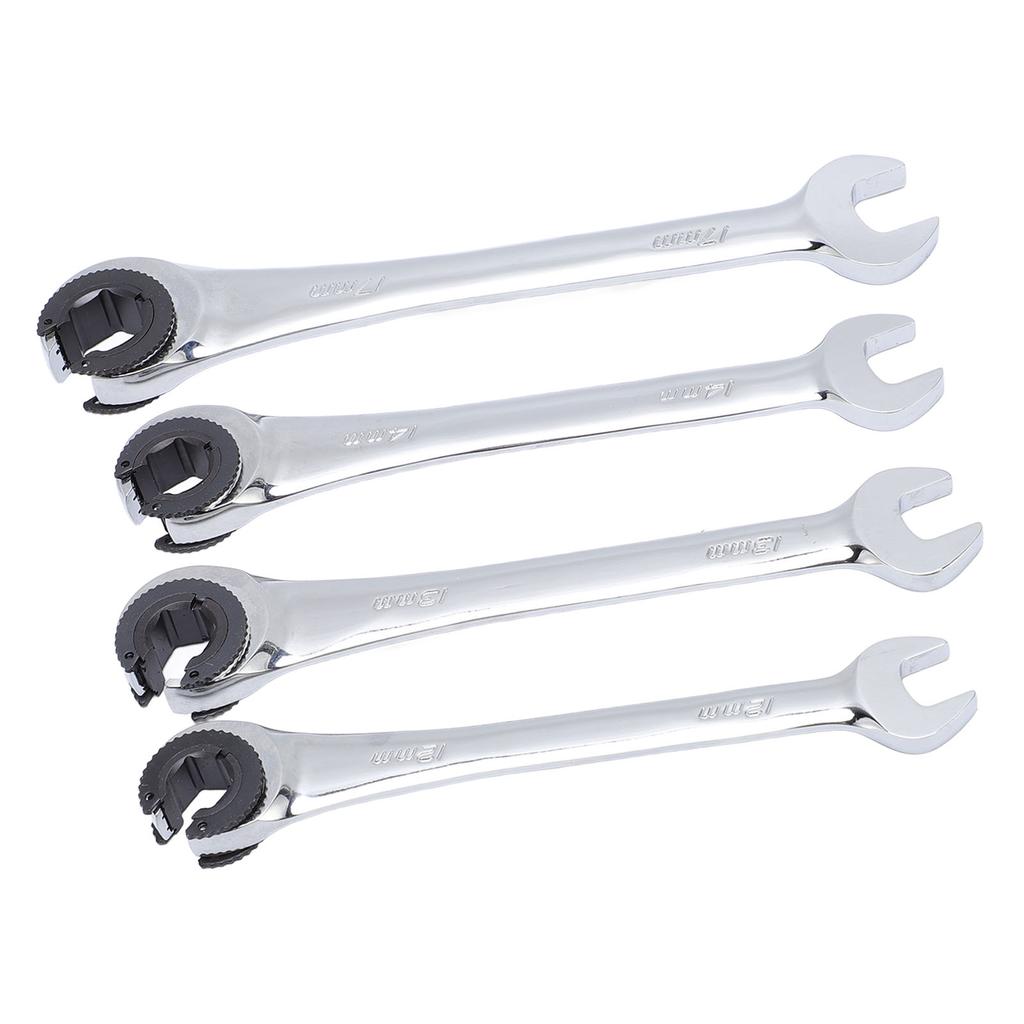 4Pcs Ratcheting Wrench Set 1017mm Metric Open Flex Head Open End Adjustable for Fuel Brake Air