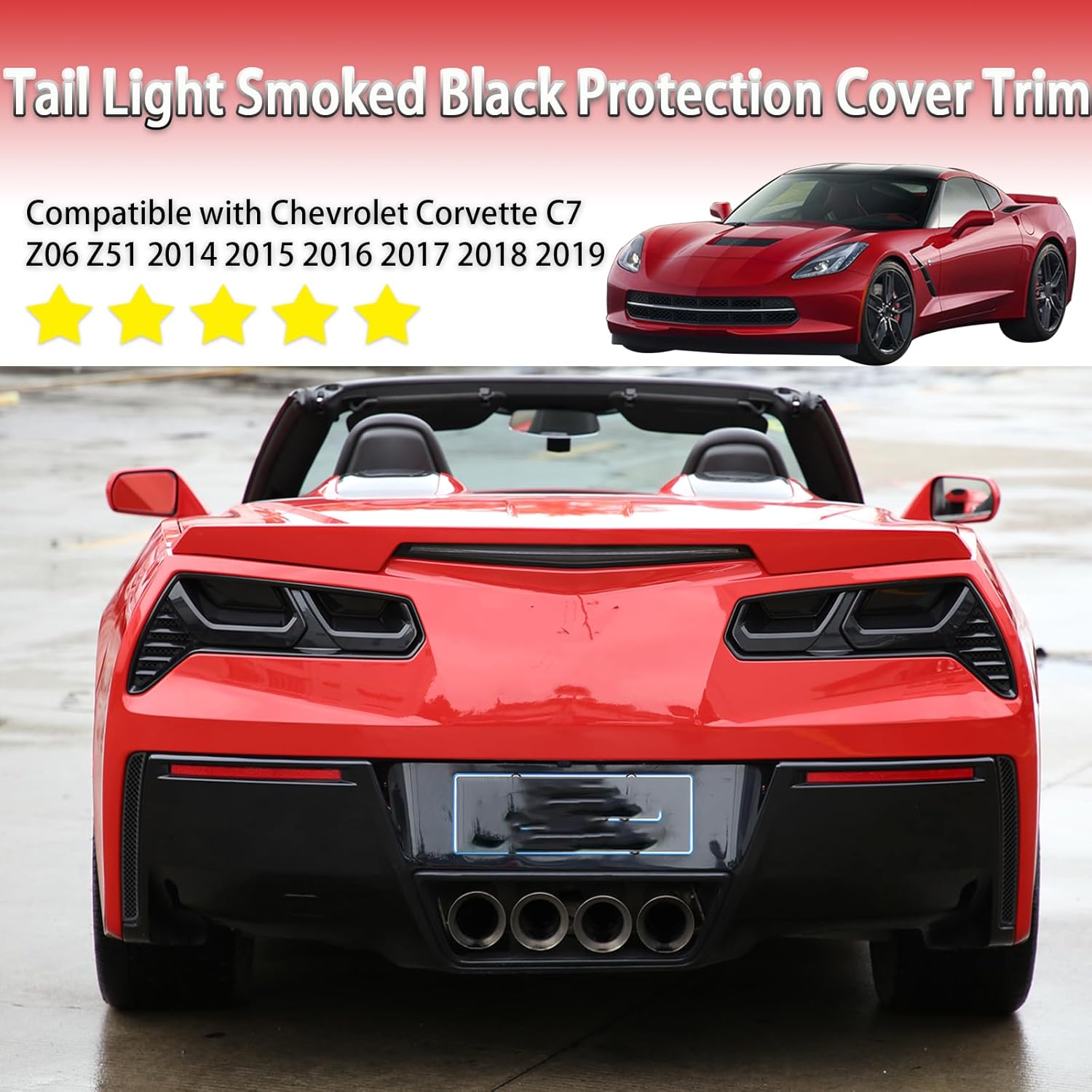 Sekhyna Car Tail Light Smoked Black Protection Cover Trim ABS 4PCS Compatible with Corvette C7 Stingray 2014-2019 Tail Light Cover Trim Accessories