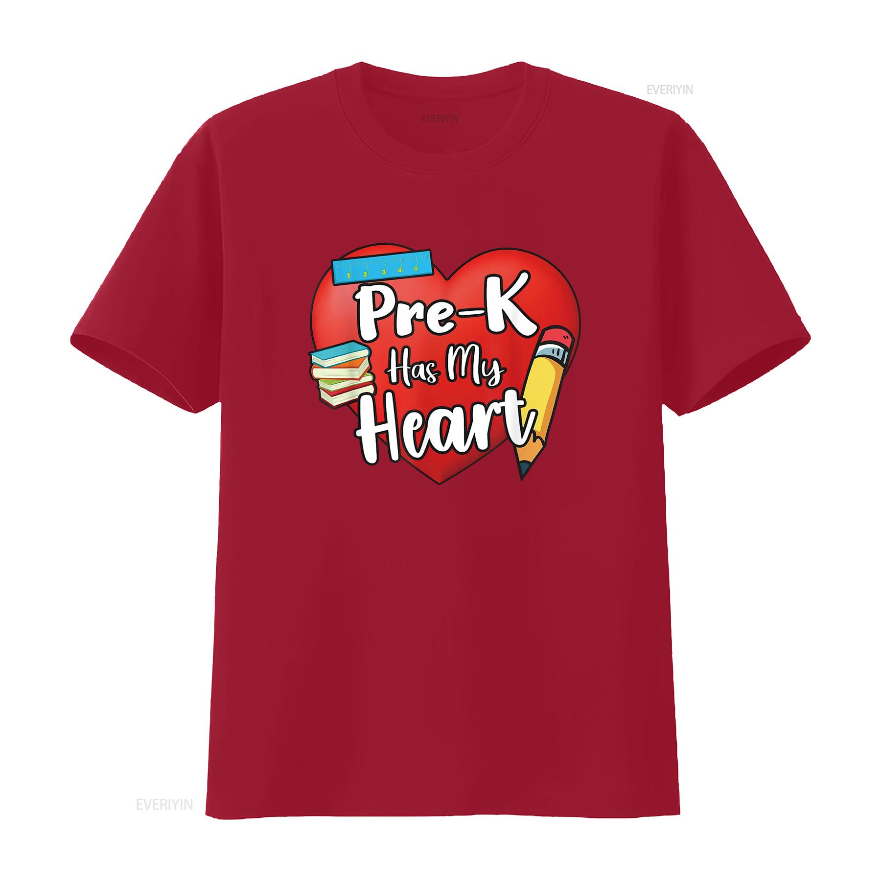 

Pre K Has My Heart Teacher Valentines Day T Shirt vintage Washed Top For Everyday Wear homme Versatile Unisex Comfortable S