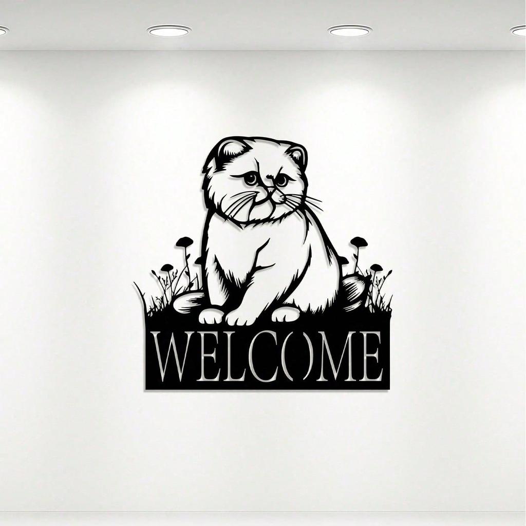 Vintage Iron Cat Paw Wall Decor Welcome Sign Outdoor Garden Porch Hanging Ornament