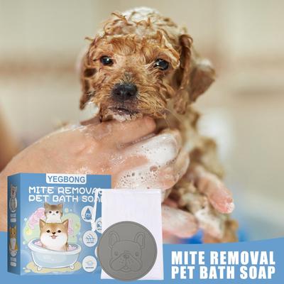 Haustier Anti-Milben Badeseife für Katzen und Hunde, Reinigend, Desinfizierend, Anti-Milben, Deodorierende Badeprodukte (Inklusive Schaumstoffnetz) 1 Satz