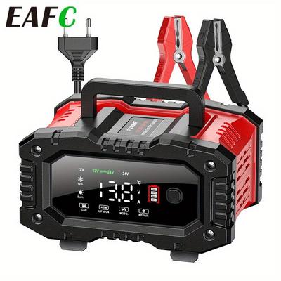 Prise UE 12V 20A/ 10A 5A Chargeur de Batterie Entièrement Automatique, Chargeur Intelligent 7 Étapes 12V/24V, Mainteneur de Réparation par Impulsions pour Acide Plomb AGM LiFePO4