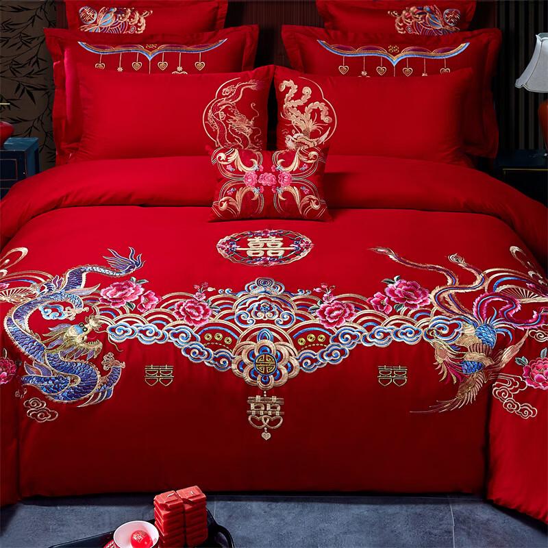 Grace Dragon & Phoenix Embroidered Cotton Bedding Set