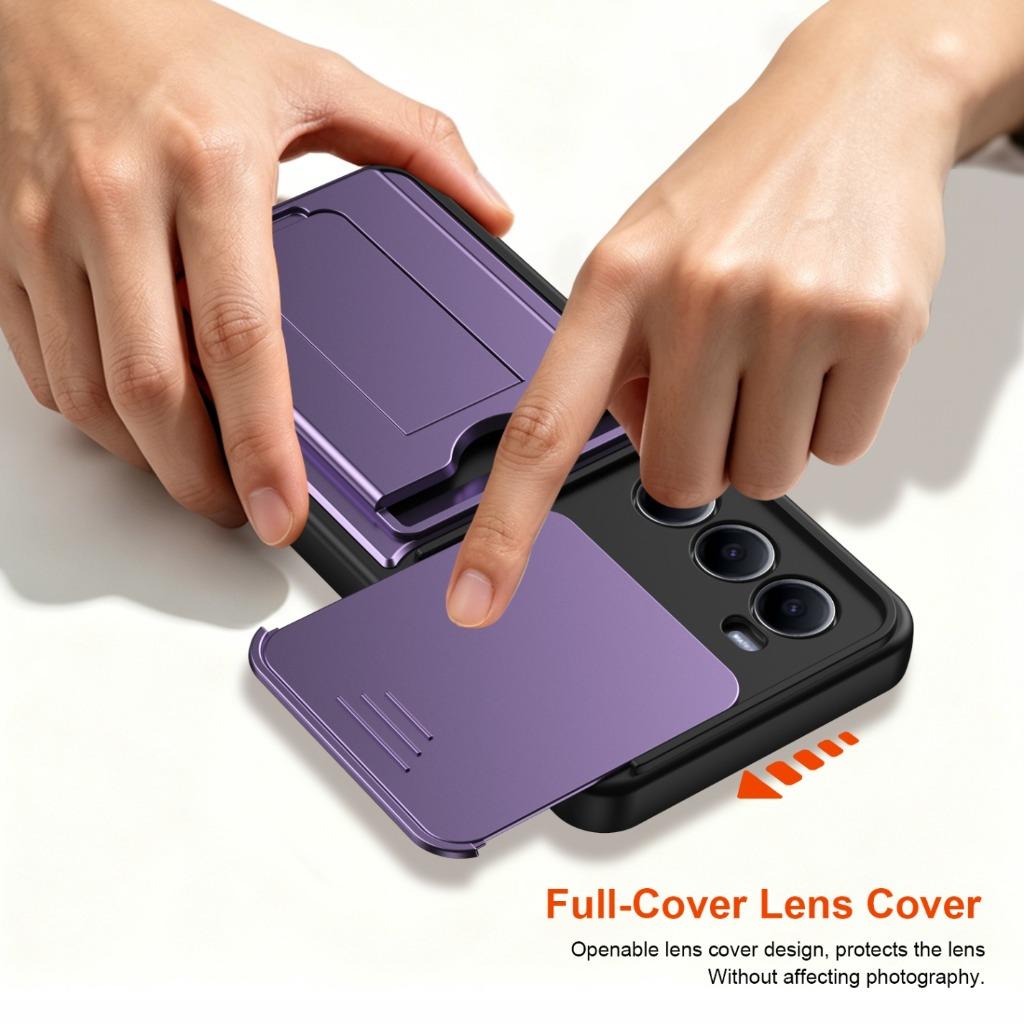 Slide Camera Lens Protector Phone Case Built-in Card Slot Holder Invisible Bracket Kickstand For Itel A100C A100 Wallet Cover