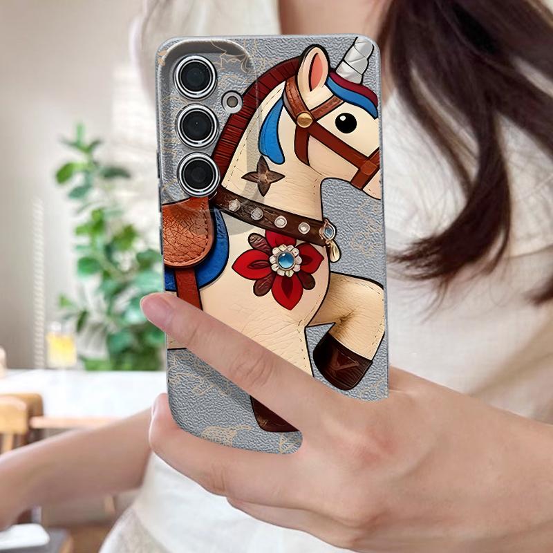 Vintage Lucky Golden Horse Case For Samsung S26 S25 S24 Ultra S23 S22 S21 FE A15 A16 A17 A35 A36 A37 A54 A55 A56 A57 5G Leather Texture Soft Cover