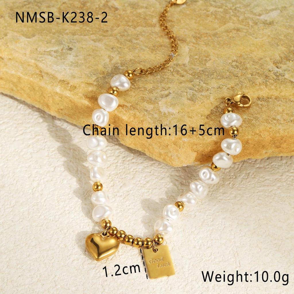 Elegant Baroque Faux Pearl Stainless Steel Layered Bracelet Earrings Set
