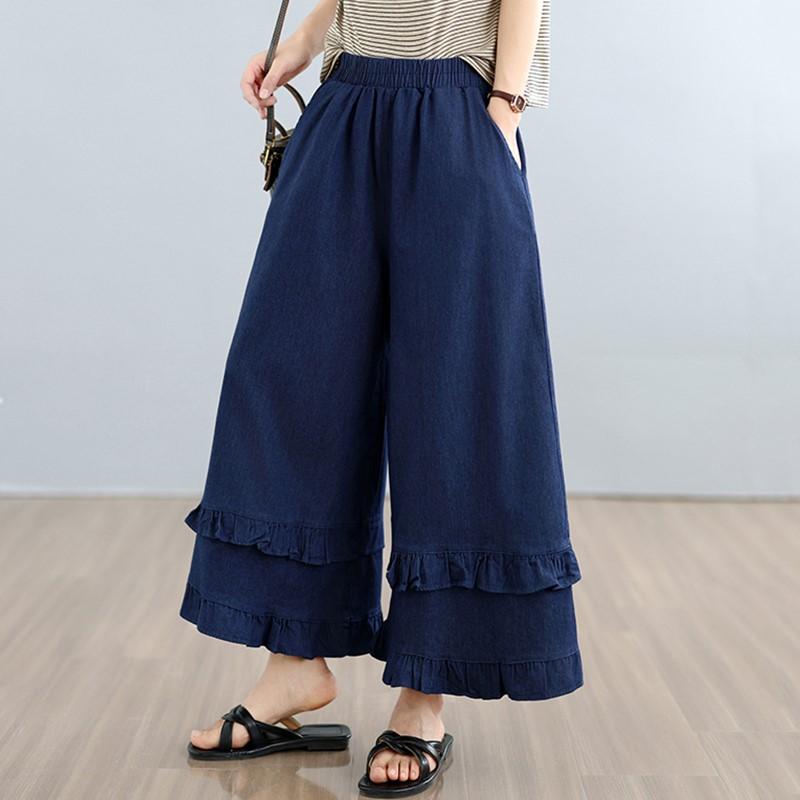 plus size Vintage high waist casual loose Women summer jeans denim wide leg Pants