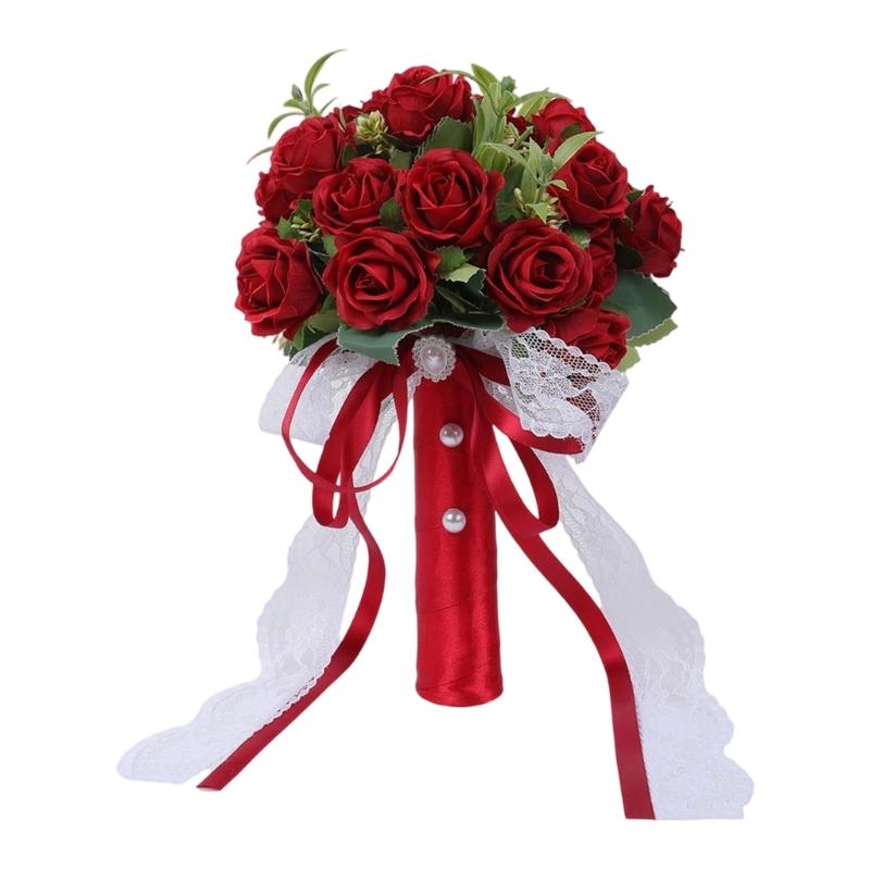 

Life Like Artificial Rose Flower Bridal Handheld Bouquet Reusable Silk Flower Bride Bouquet For Wedding Photography Use 1 червоний
